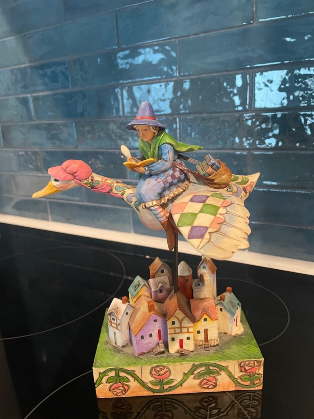 Jim Shore Pastel Folk Witch on Goose Sculpture